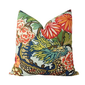 DOUBLE SIDED Schumacher Chiang Mai Dragon pillow cover in Aquamarine 173270 // Designer pillow // High end pillow // Decorative pillow