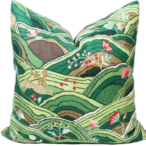 Designer Pillow Cover Schumacher Rolling Hills Green Etsy