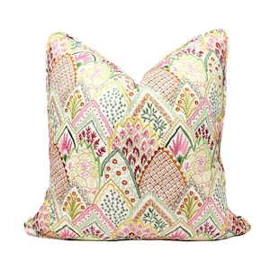 Schumacher Albizia Embroydered pillow cover in Pink & Leaf 76312 - ON BOTH SIDES // Designer pillow // High end pillow // Decorative pillow