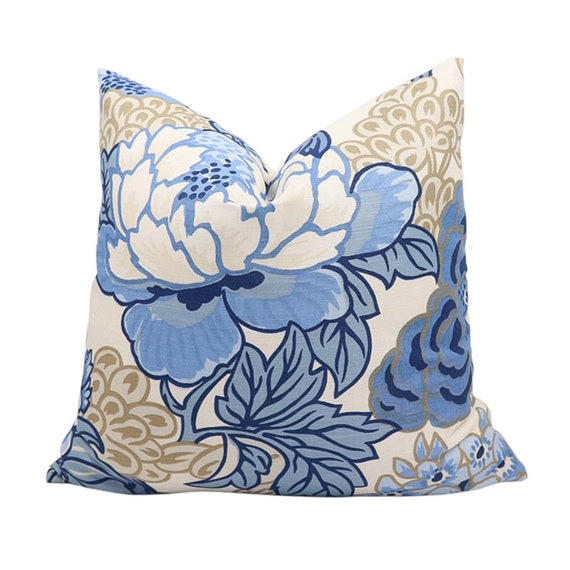 Thibaut Honshu Blue and Beige Floral Throw Pillow