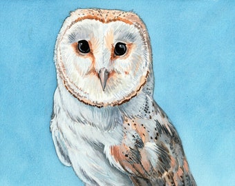 Barn Owl Print, Owl Print, Art Print of an Original Watercolor Painting, 8 X 10, Barn Owl Art, Bird Art, Bird Wall Decor