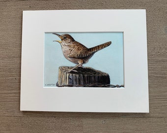 Original House Wren Painting, Wren, Bird Art, Original Watercolor Painting, image size: 4.5 X 6.5, Matted Original, Bird Wall Decor