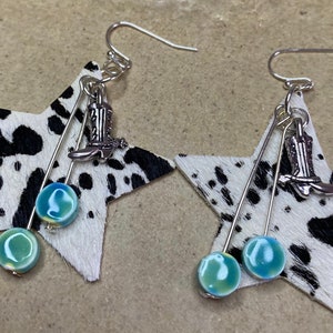 Black and White Cowgirl Star Earrings