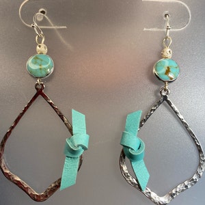 Southwest Turquoise and Leather Silver Earrings