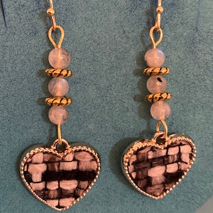 Woven Knit Hearts and Gold Earrings