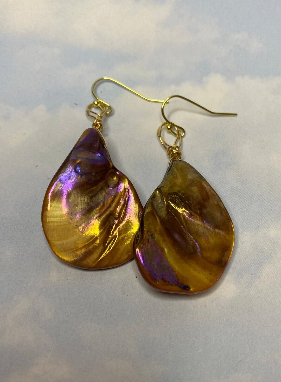 Iridescent Purple Shell Earrings Etsy