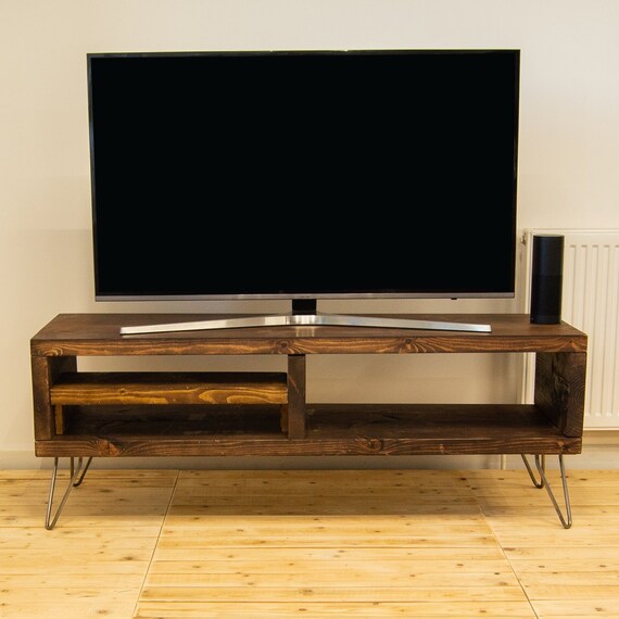 Rustic Solid Pine Tv Stand Handmade With Hairpin Legs Tv008 Etsy