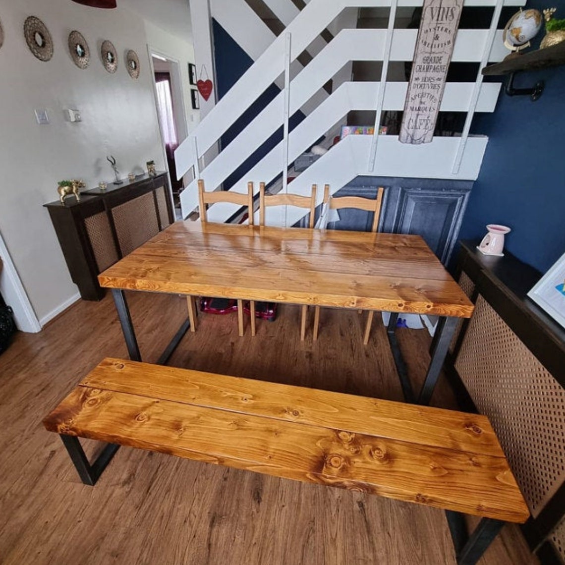 Rustic Dining Table Industrial Style made from 65mm Solid Wood | Etsy