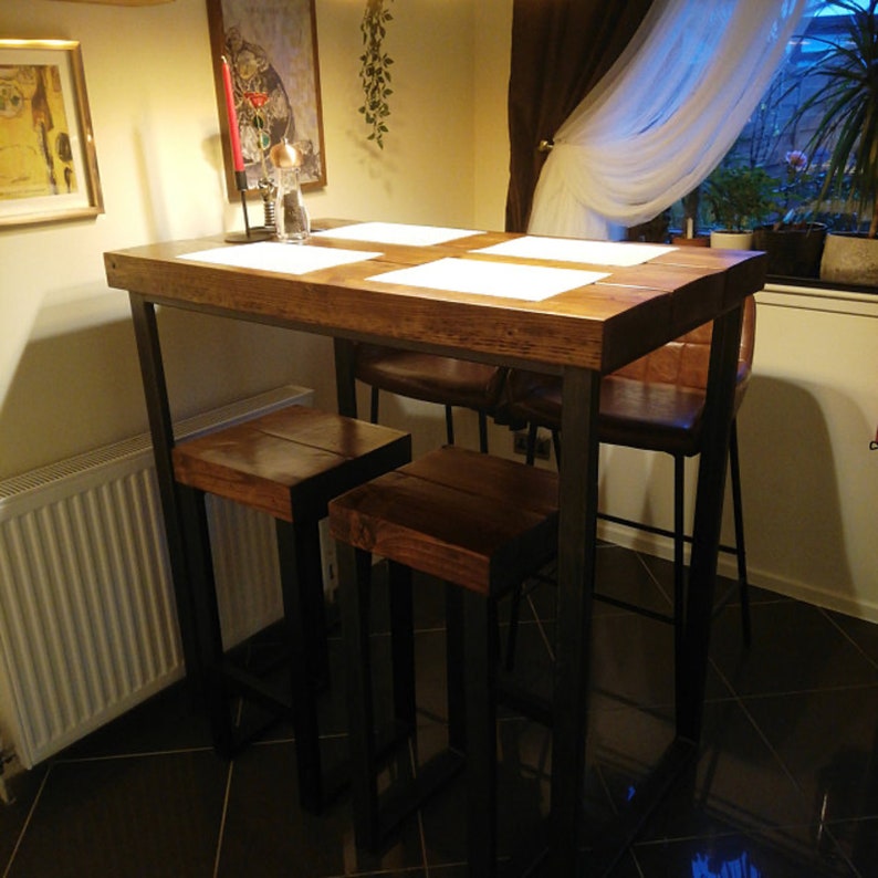 4 Seater Tall Bar Table Breakfast Industrial Rustic Style Etsy