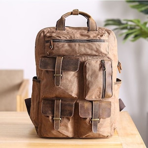 Handmade Canvas Leather Backpack, Traveling Backpack, Unisex Backpack, Large Canvas Backpack, Laptop Backpack, School Backpack