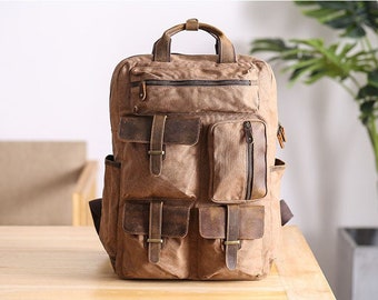 Handmade Canvas Leather Backpack, Traveling Backpack, Unisex Backpack, Large Canvas Backpack, Laptop Backpack, School Backpack