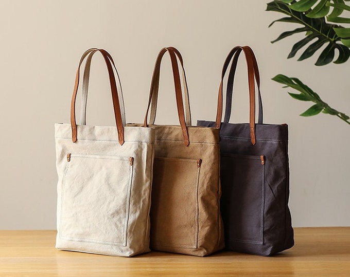 Große Canvas Sling Tote Bag Lederband, Handtasche, Schultertasche, Geschenk für Frauen, Crossbody Bag, Alltagstasche, Canvas Arbeitstasche Frauen
