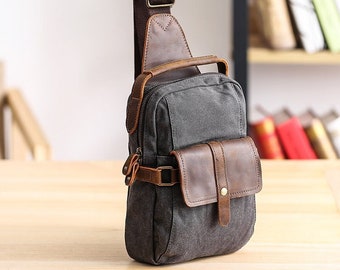 Gewassen Canvas Sling Bag, Sling Bag Mannen, Canvas Sling Bag, Motorcycle Bag, Canvas Crossbody Bag, Mens Canvas Bag, Travel Document Holder