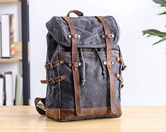 Mochila grande e impermeable de lona encerada para viajes, escuela, portátil de 15.6", unisex, para uso diario, fines de semana o como regalo de Navidad.