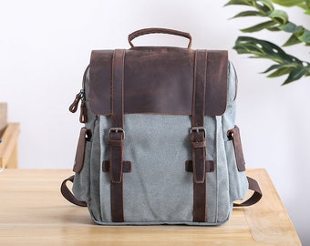 Personalized Canvas School Backpack Travel Backpack Hiking Rucksack Laptop Backpack Unisex Daily Backpack Camping Backpack Gifts for Men