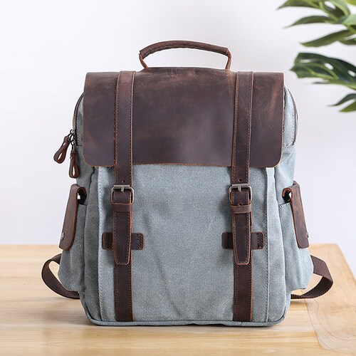 Unisex Waxed Canvas Backpack Laptop Backpack Roll Top School - Etsy Canada