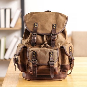 Unisex Travel Backpack Waxed Canvas Outdoor Backpack Laptop Backpack Hiking Backpack Weekender Backpack Camping Backpack Mens Gifts