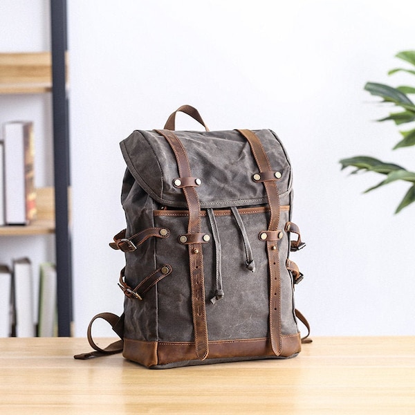 Grote waterdichte reisrugzak gewaxt canvas schoolrugzak 15,6-inch laptoprugzak Unisex dagelijkse rugzak weekendrugzak wandelrugzak