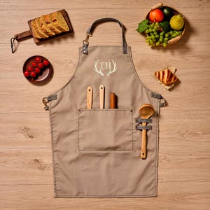 Personalized Canvas Apron, Custom Father&#39;s Day Gift For Men, Bartender&#39;s Apron, Embroidered Apron for Dad, Barbeque Apron, Men&#39;s Chef Apron