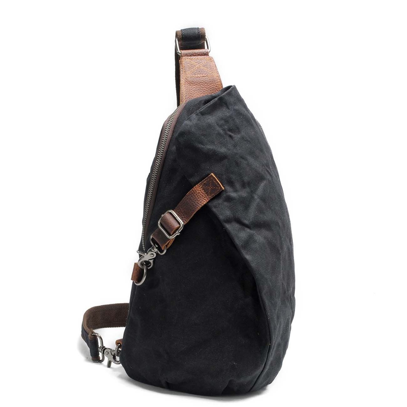 Waxed Canvas Leather Backpack Sling Backpack Sling Bag Men Etsy