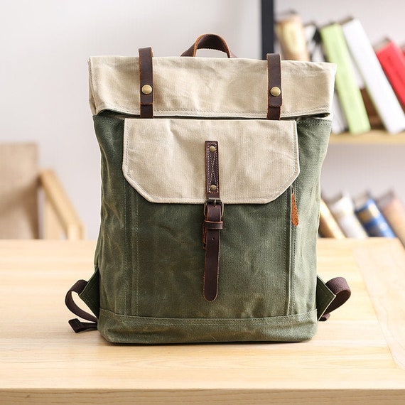 Waxed Canvas Travel Backpack School Backpack 15.6'' Laptop Backpack Unisex Daily Backpack Weekender Backpack Hiking Rucksack Christmas Gift