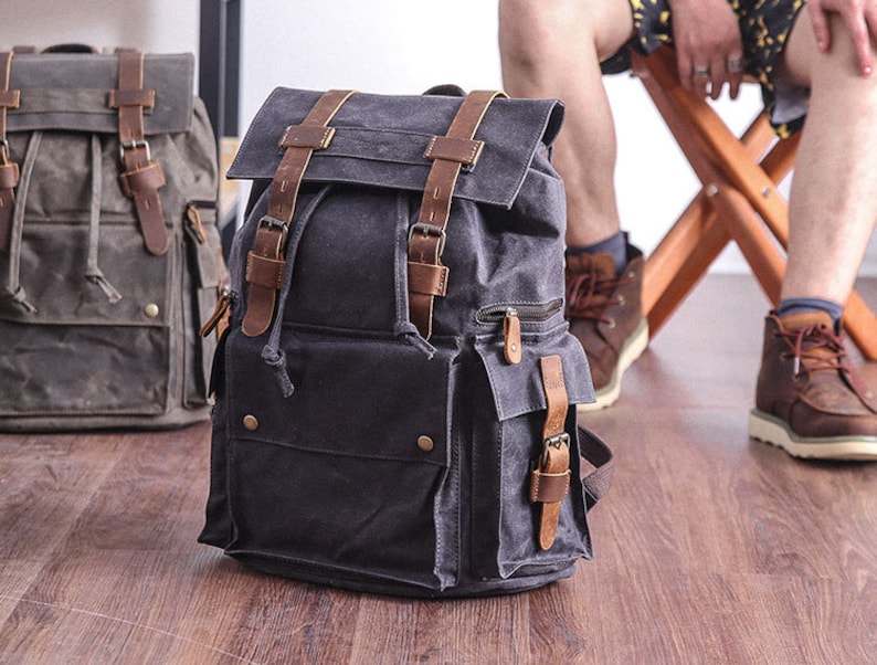 Personalized Waxed Canvas School Backpack Travel Backpack Etsy