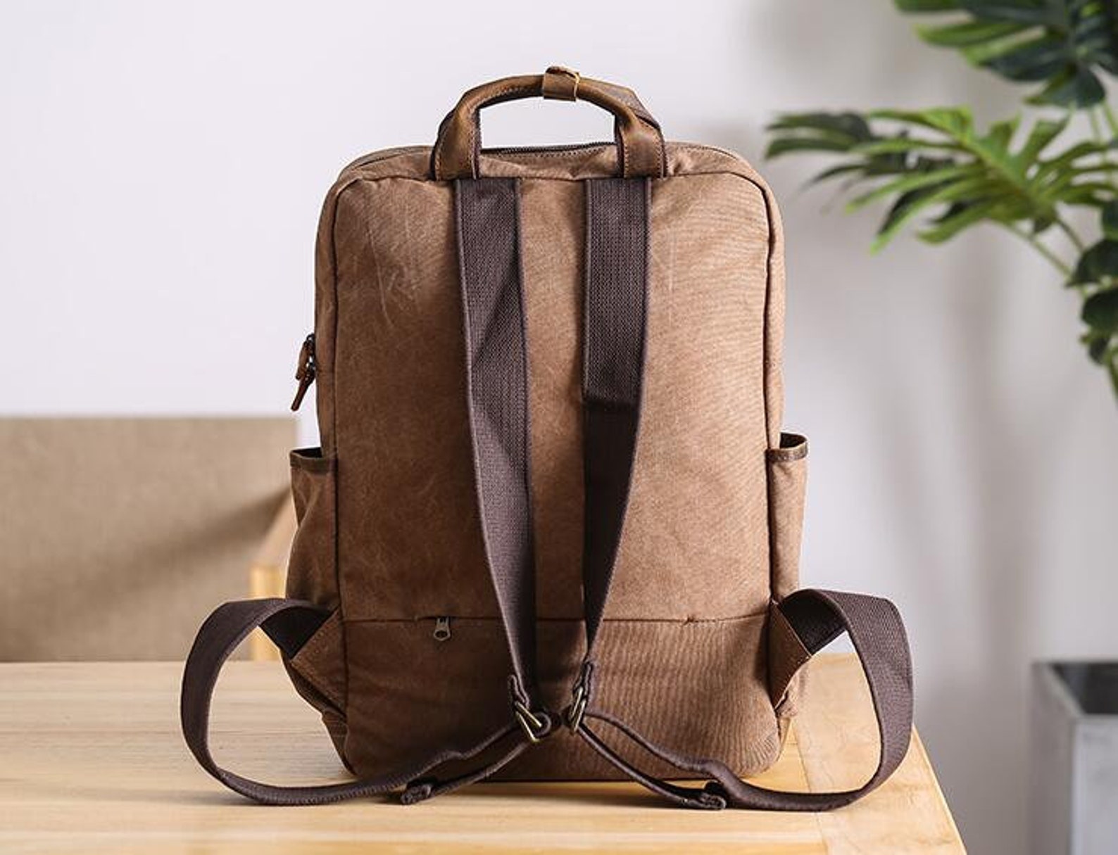 Extra plus grand sac à dos sac de toile cirée véritable cuir | Etsy