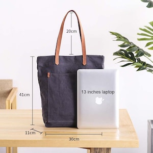 Large Canvas Sling Tote Bag Leather Strap, Handheld Bag, Shoulder Bags, Gift For Women, Crossbody Bag, Everyday Bag, Canvas Work Bag Women image 8