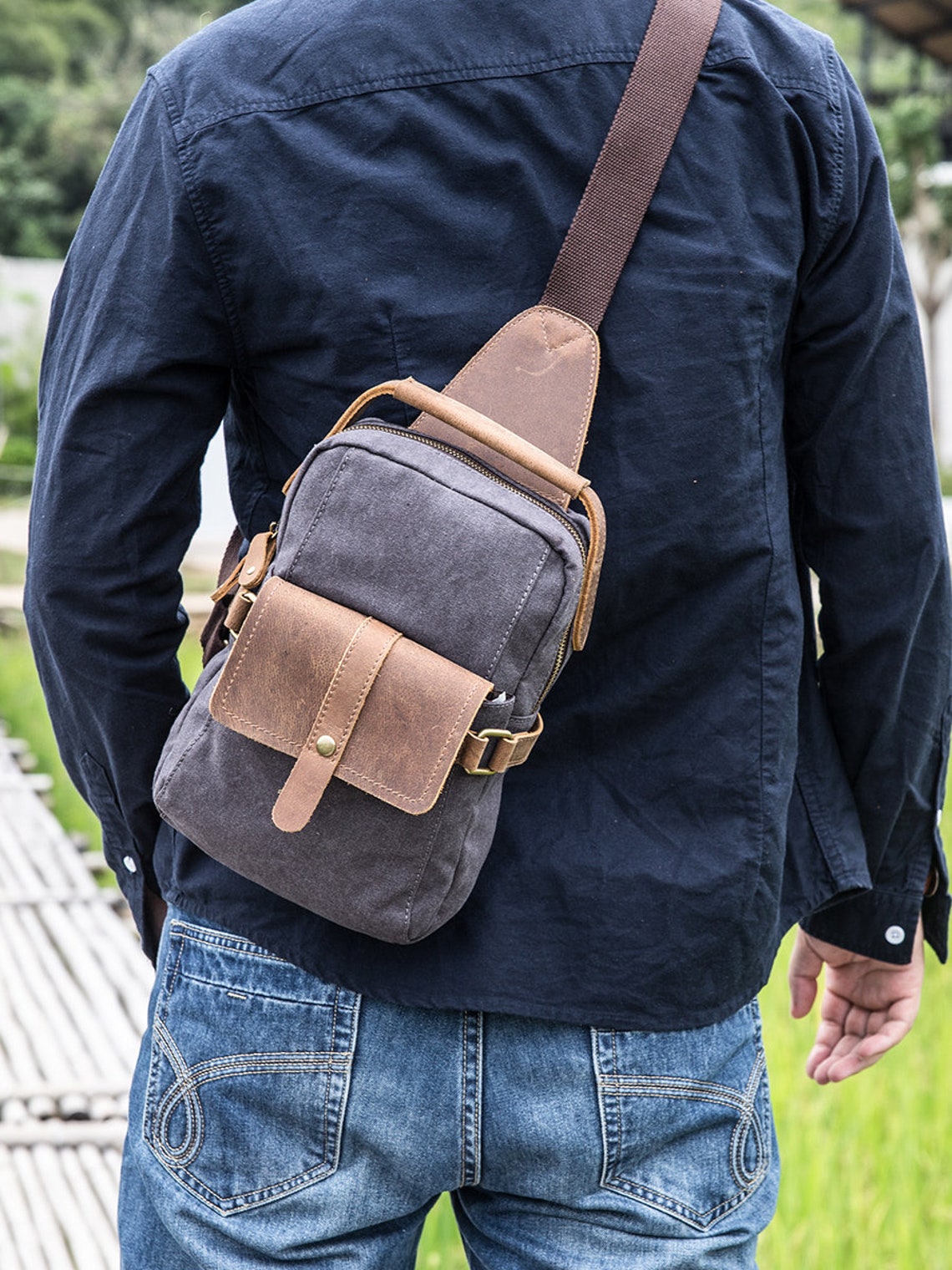 Washed Canvas Sling Bag Sling Bag Men Canvas Sling Bag Etsy