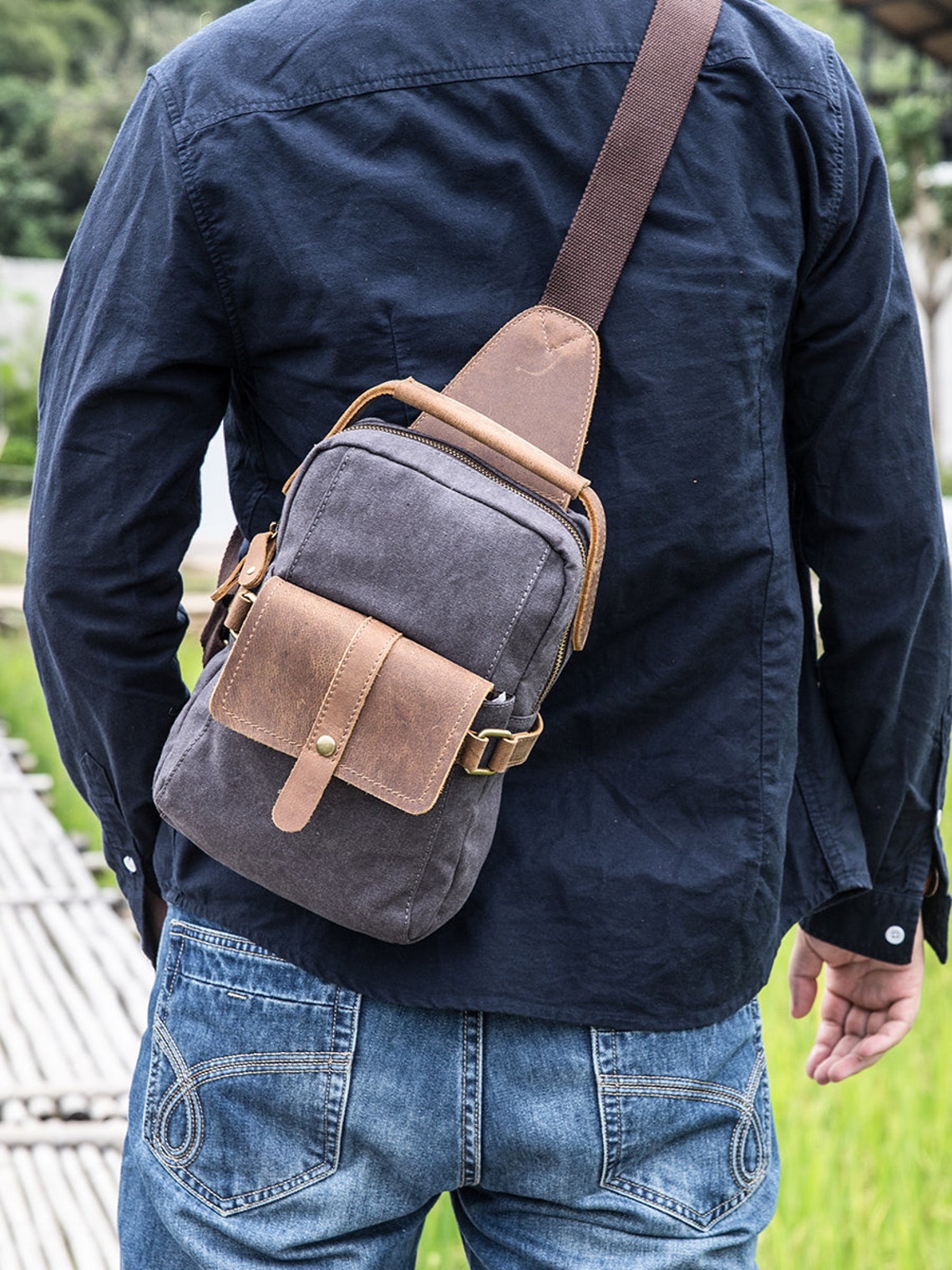 Washed Canvas Sling Bag Sling Bag Men Canvas Sling Bag | Etsy