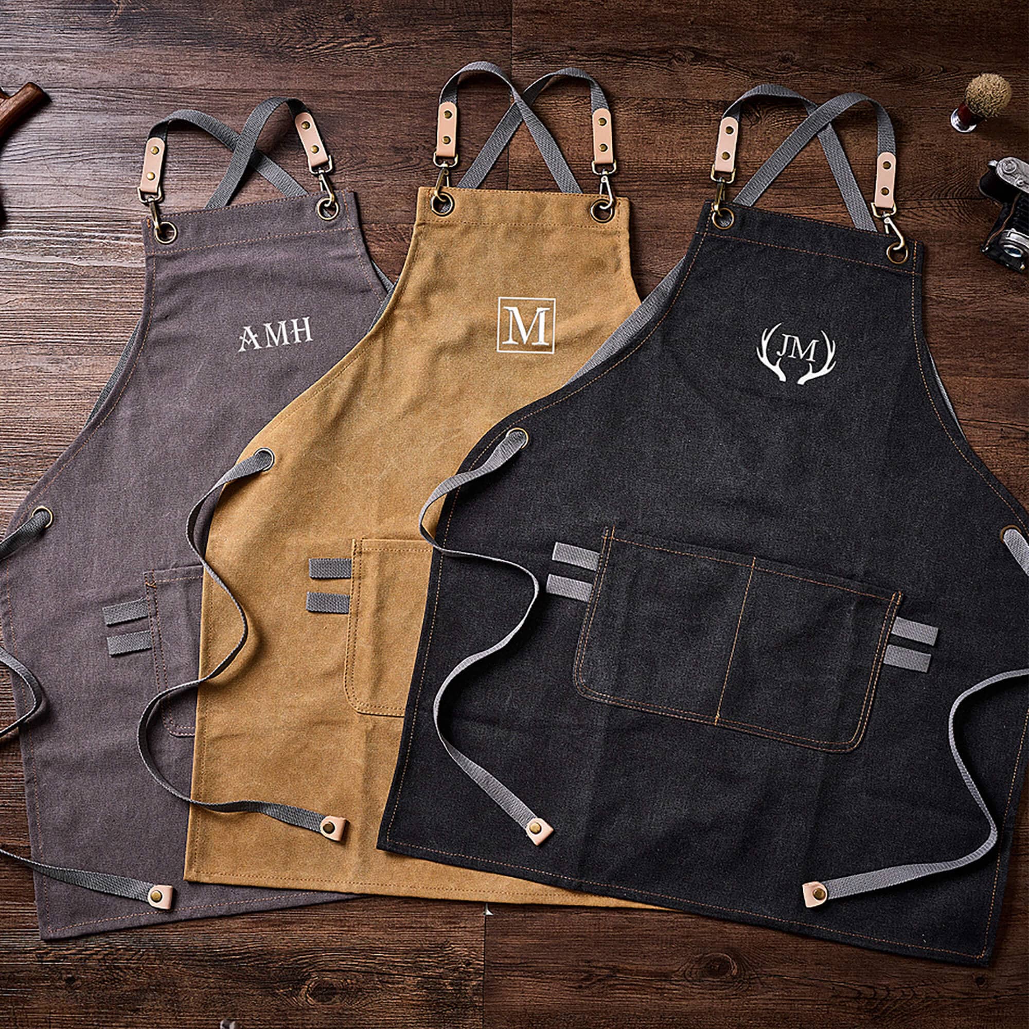 Personalized Canvas Apron, Canvas Workshop Apron, Bartender&#39;s Apron, Embroidered Kitchen Apron, Barbeque Apron,  Bartender Apron, Chef Apron