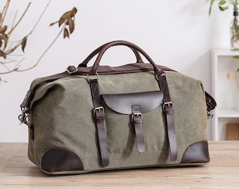 Canvas Leather Weekender, Duffel Bag, Holdall Duffle Bag, Weekend Bag, Men Women Travelling Luggage, Carry on Bag, Vintage Duffel Bags