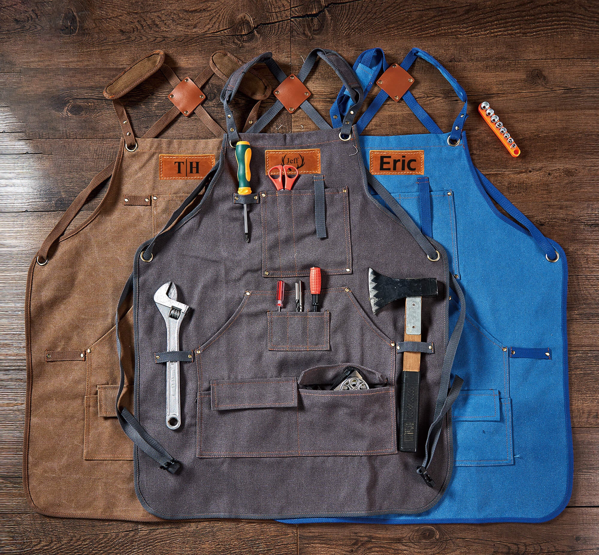 Canvas Werkstattschürze mit Taschen, Personalisiertes Geschenk für Ihn, personalisierte Barschürze, bestickte Küchenschürze, Grillschürze, Barkeeperschürze