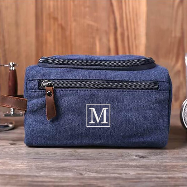 Personalized Groomsmen Gift, Shaving Dopp Kit, Embroidered Canvas Toiletry Bag, Washed Canvas Travel Case, Reusable Toiletry Pouch
