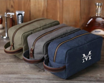 Gepersonaliseerde toilettas met monogram bruidsjonkers cadeau canvas Dopp Kit borduurwerk scheren Kit mannen reistas Valentijnsdag geschenk