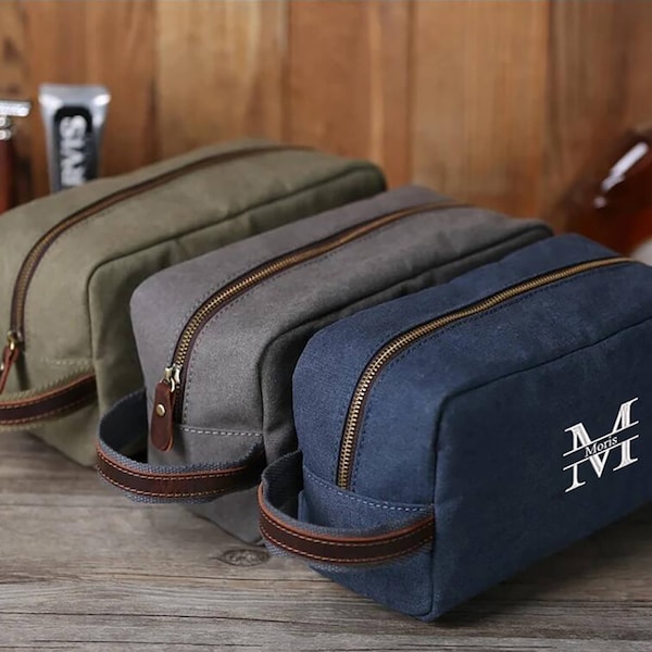 Personalized Toiletry Bag Monogrammed Groomsmen Gift Canvas Dopp Kit Embroidery Shaving Kit Men's Travel Case Valentines Gift