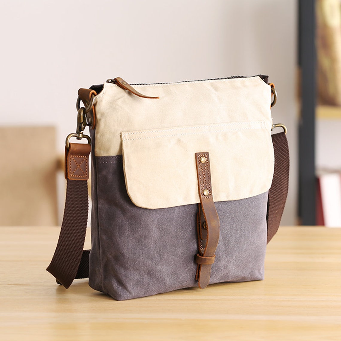 Waxed Canvas Messenger Bag Waterproof Crossbody Diaper Bag Etsy
