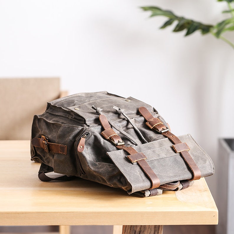 Personalized Waxed Canvas School Backpack Travel Backpack Etsy