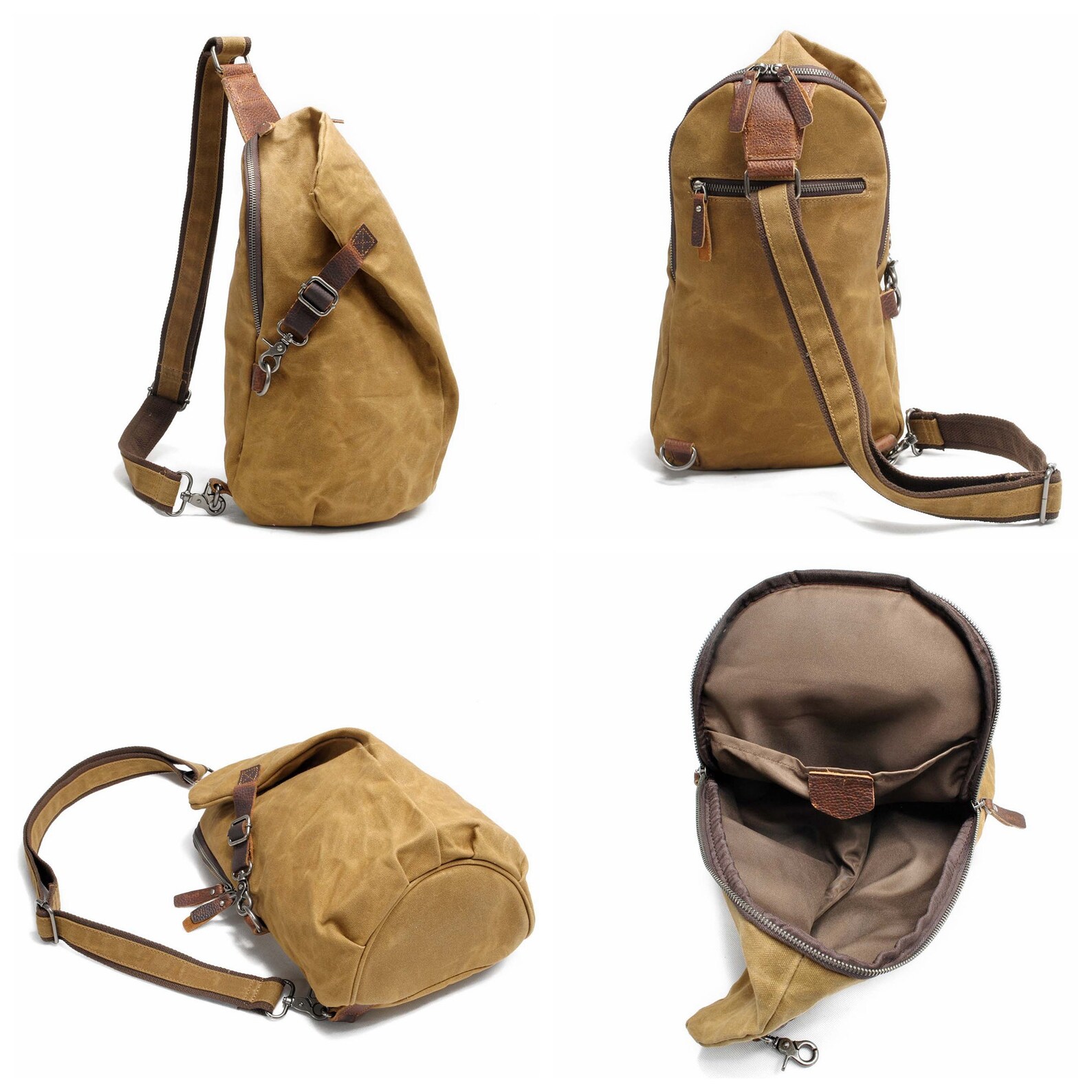 Waxed Canvas Leather Backpack Sling Backpack Sling Bag Men Etsy