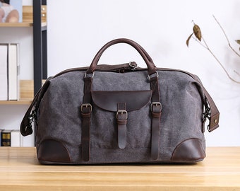Personalized Canvas Duffel Bag, Carry-on Bag, Luggage Bag, Canvas and Leather Travel Bag, Weekend Travel Bag, Unique Christmas Gifts