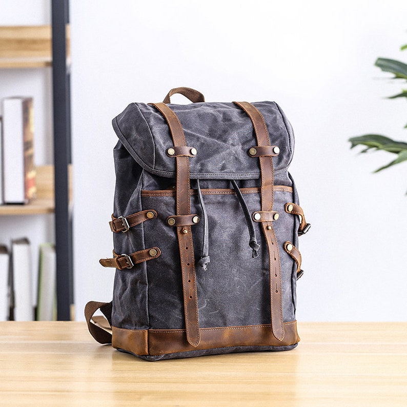 Large Waterproof Travel Backpack Waxed Canvas School Backpack Etsy