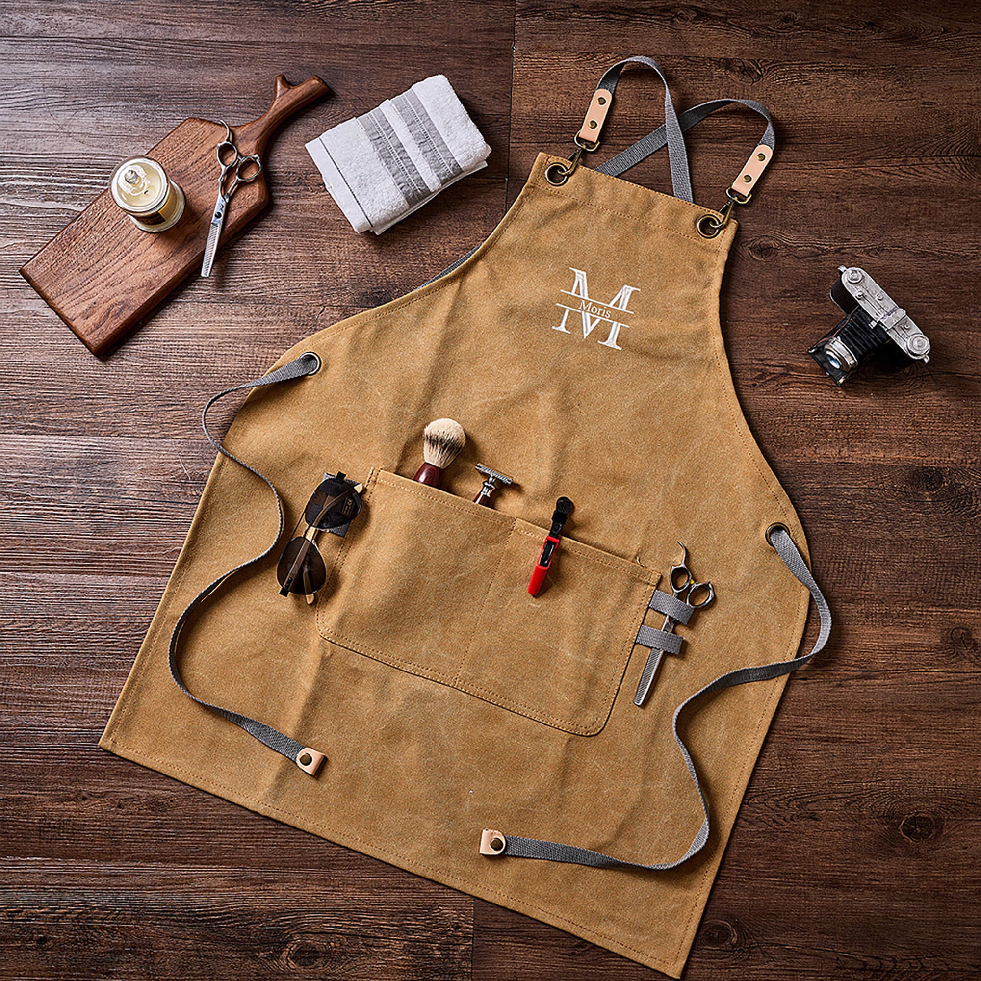 Personalized Canvas Apron, Canvas Workshop Apron, Bartender&#39;s Apron, Embroidered Kitchen Apron, Barbeque Apron,  Bartender Apron, Chef Apron