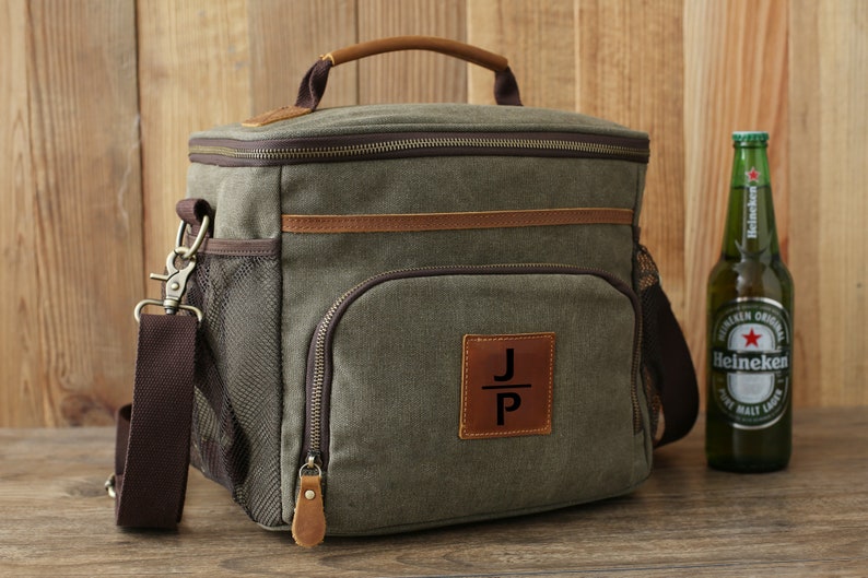 Personalized Groomsmen Gift Cooler, Custom Cooler Bag, Beer Cooler Bag with Bottle Opener, Personalize Cooler, Groomsman Gift Proposal Army Green