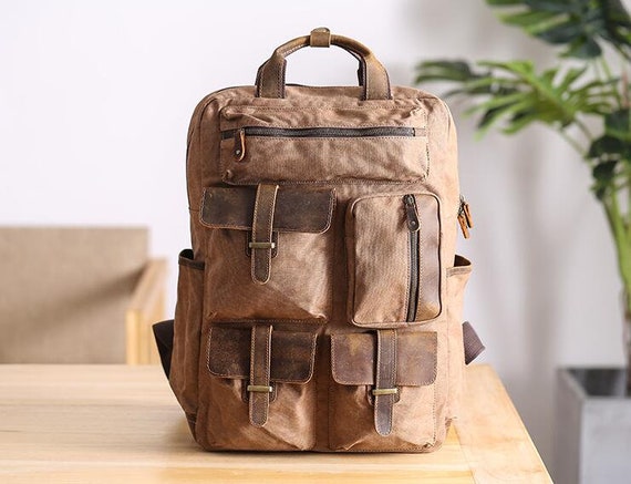 Laptop Backpack--3colors Travel Backpack Waxed Backpack Waterproof Backpack Extra Larger Canvas Leather Backpack Canvas Rucksack