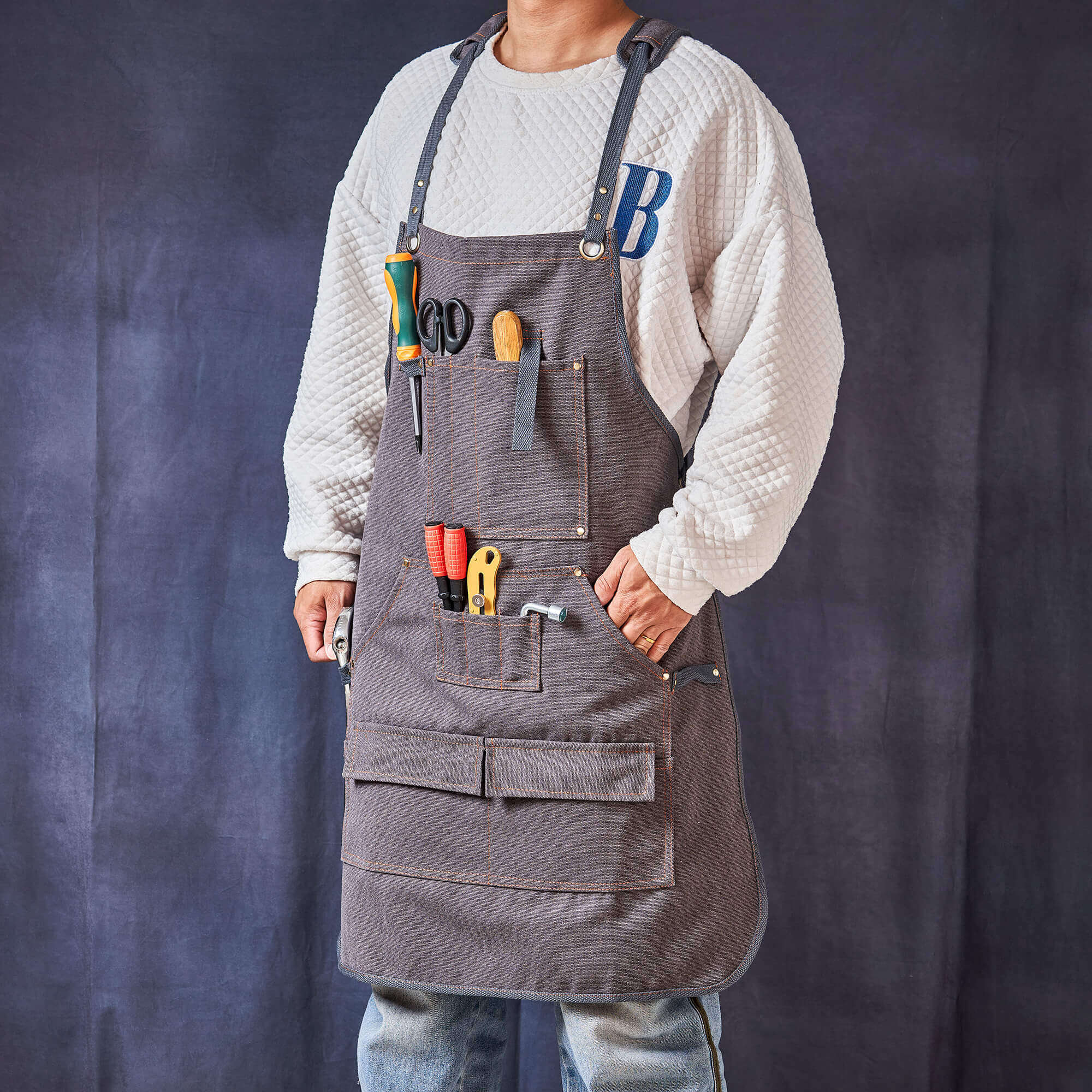 Canvas Werkstattschürze mit Taschen, Personalisiertes Geschenk für Ihn, personalisierte Barschürze, bestickte Küchenschürze, Grillschürze, Barkeeperschürze