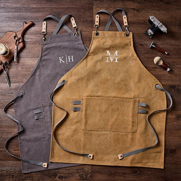 Personalized Canvas Apron, Canvas Workshop Apron, Bartender's Apron, Embroidered Kitchen Apron, Barbeque Apron,  Bartender Apron, Chef Apron