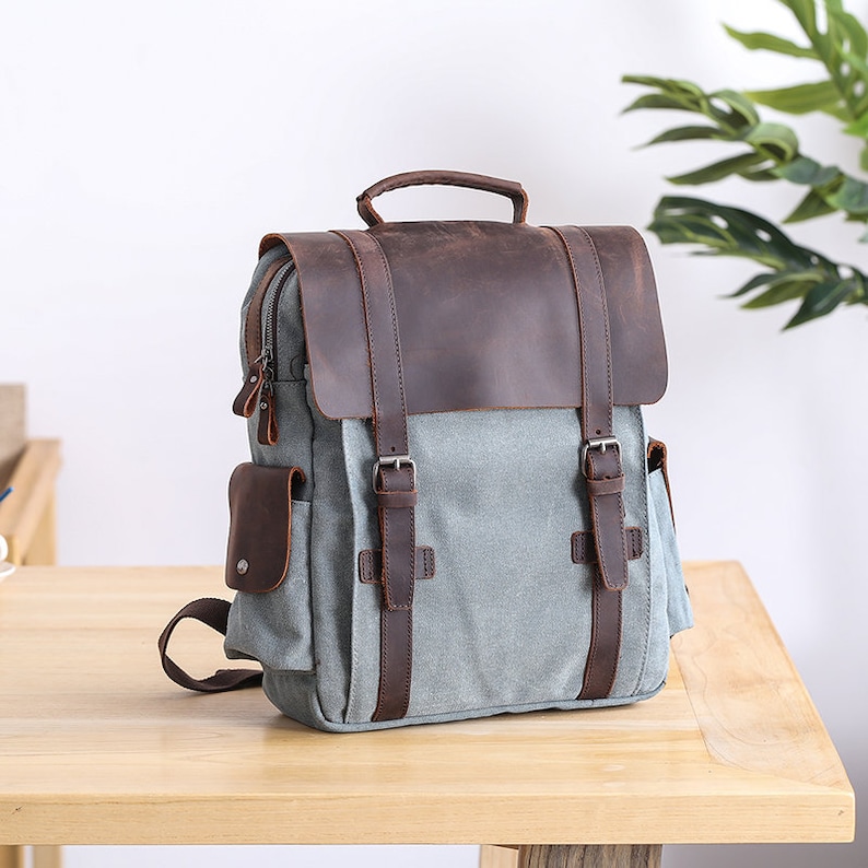 Personalized Canvas School Backpack Travel Backpack Hiking Etsy