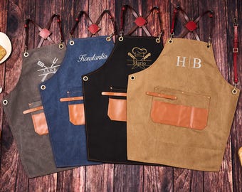 Personalized Canvas Apron, Custom Father's Day Gift For Men, Bartender's Apron, Embroidered Apron for Dad, Barbeque Apron, Men's Chef Apron