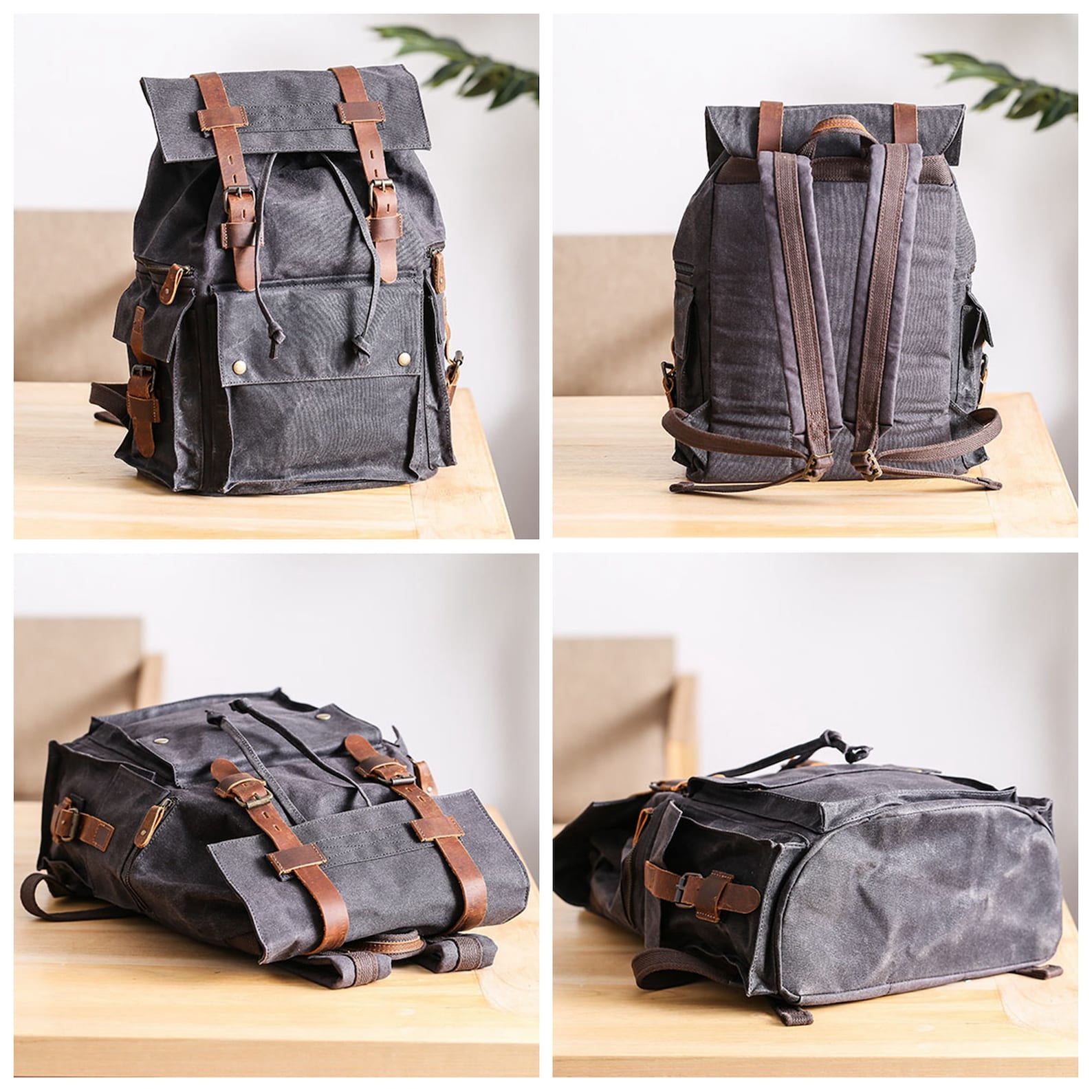 Personalized Waxed Canvas School Backpack Travel Backpack Etsy