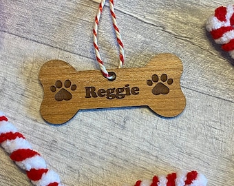 Dog Bone Wooden Personalised Christmas Tree Decoration - Personalised Xmas Ornament - Pet Bauble - Dog Christmas Tree Bauble - Dog Lover